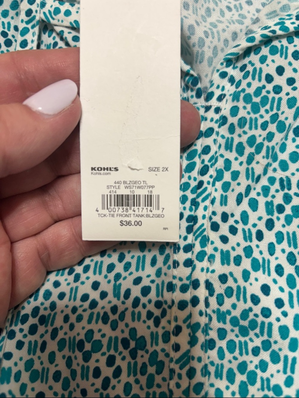 Sonoma Teal Micro-Spot Sleeveless Tank with Neck Tie - Picture 7 of 7